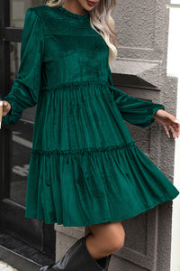 Isla Smocked Balloon Sleeve Frill Trim Tiered Dress