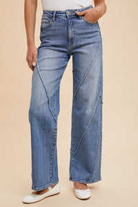 Decorative Seams Wide Leg Jeans