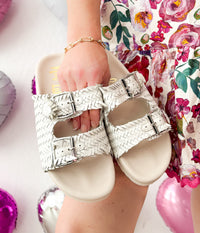 Intertwine Dual Woven Strap Slide in White