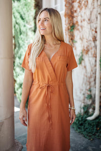 Crossover Midi Dress in Rust