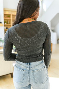 Little Talks Ribbed Long Sleeve Top in Charcoal