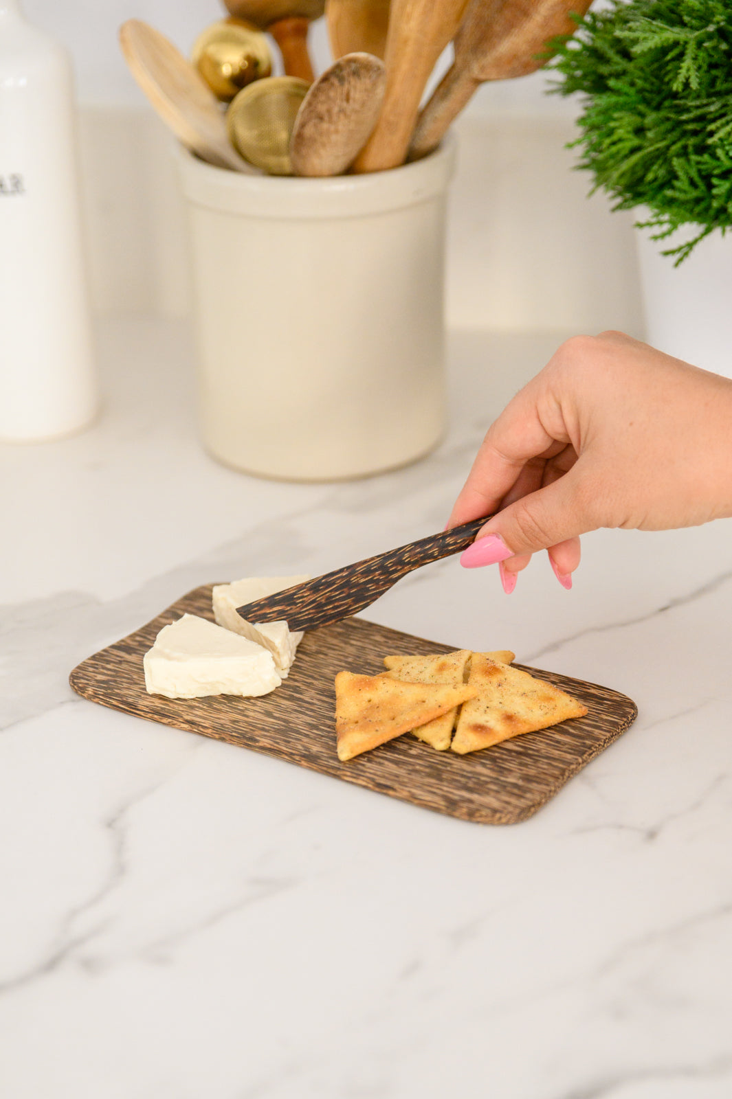 Palm Wood Cheese Board And Knife Set