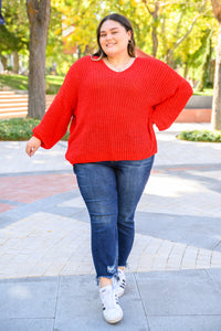 Seasonal Shift Long Sleeve Knit Sweater In Red