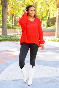 Seasonal Shift Long Sleeve Knit Sweater In Red