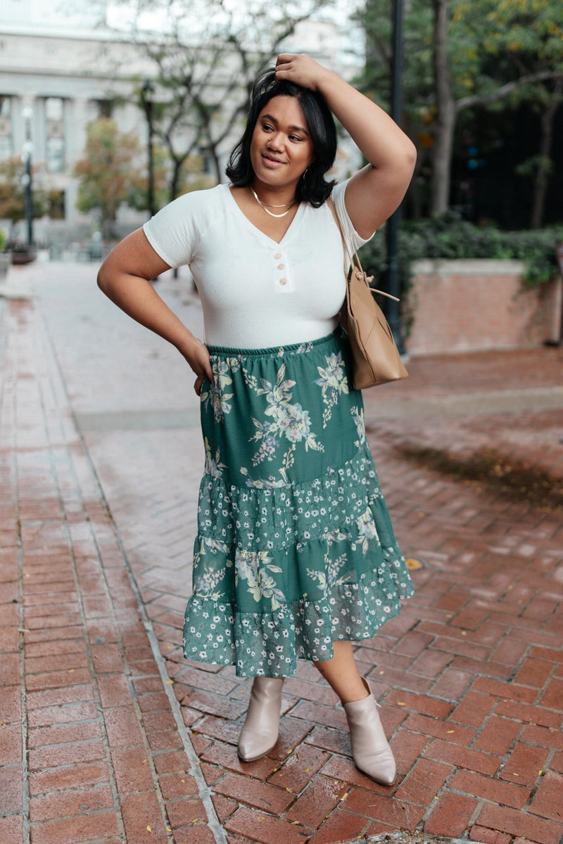 Zoe Floral Midi Skirt in Hunter Green